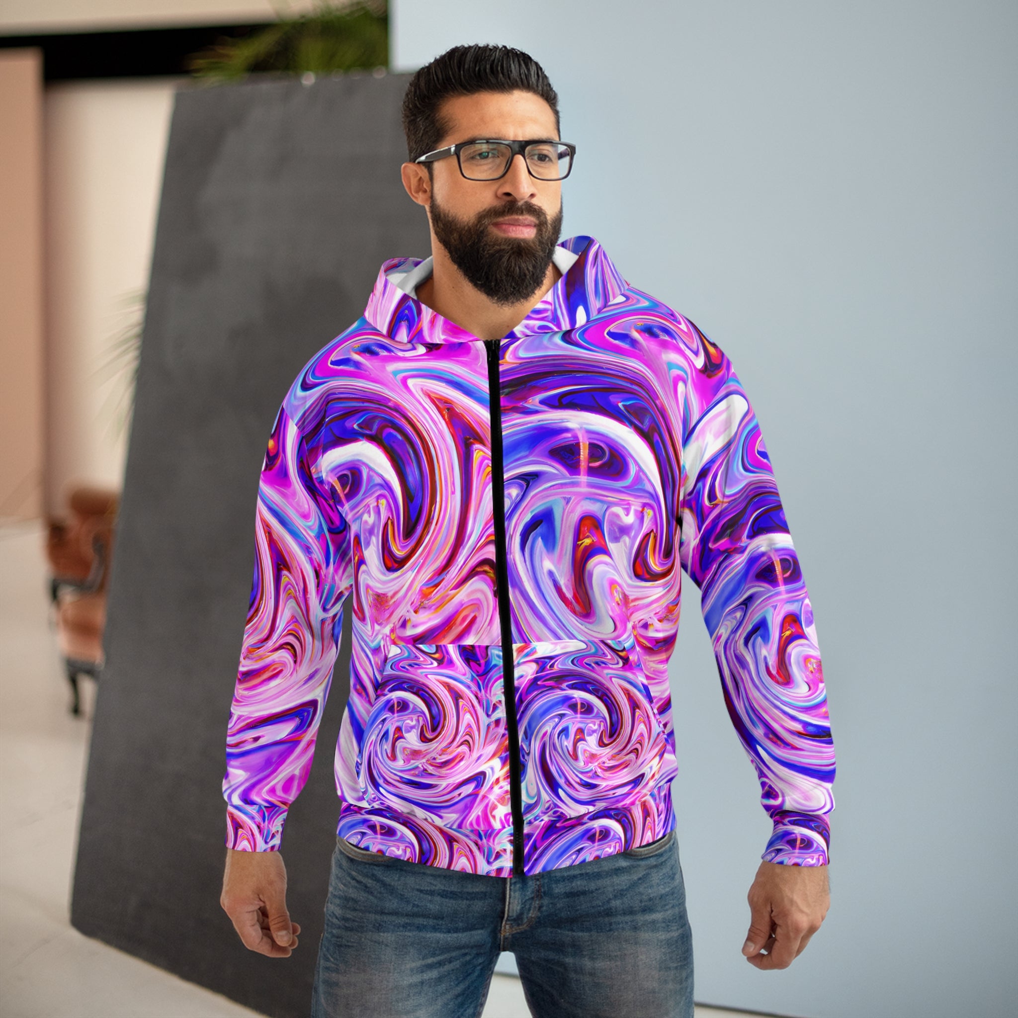 Psychedelic Purple Swirl Unisex Zippered Hoodie