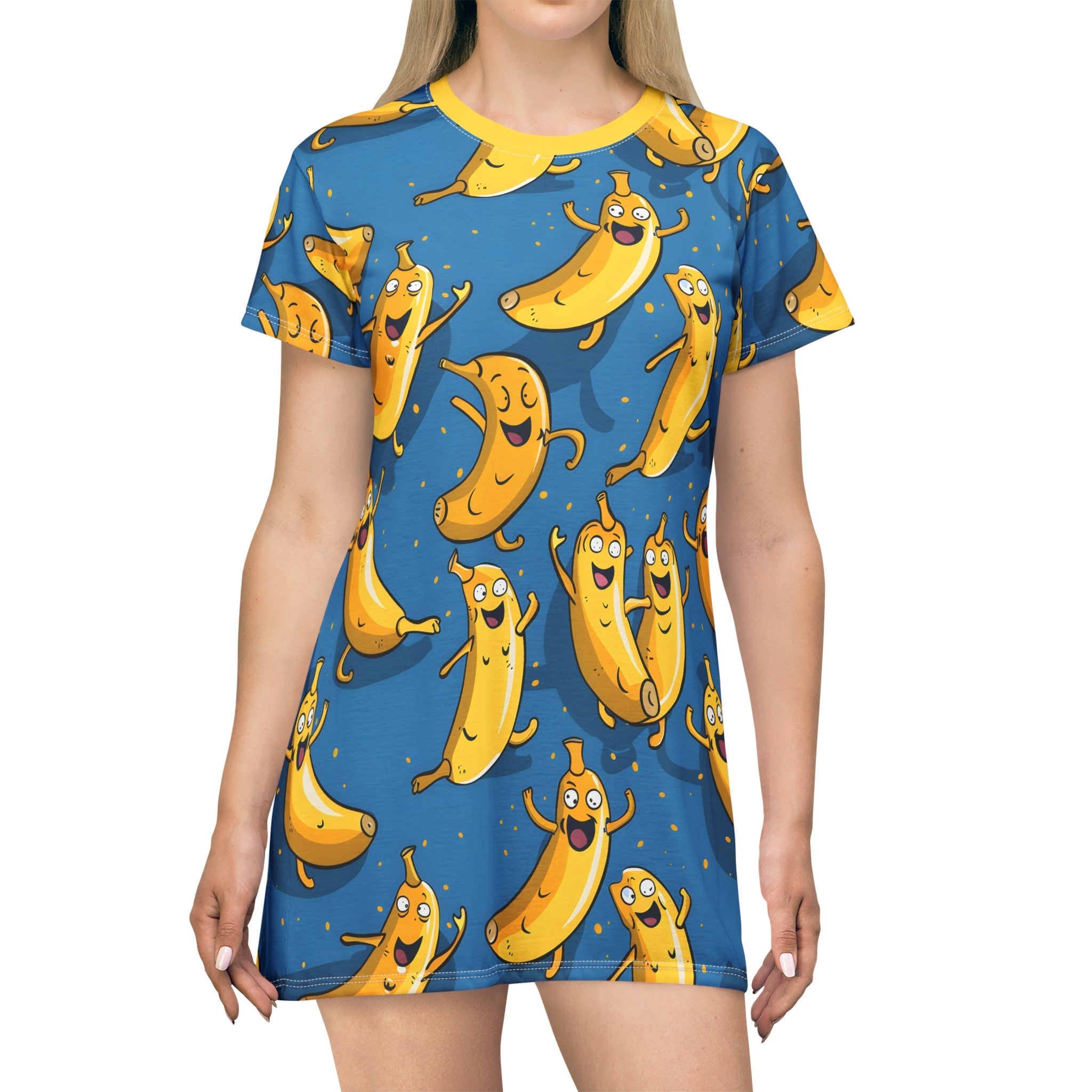 Festival Dresses - Banana Blue Bliss T - Shirt Dress - Acid Daddy
