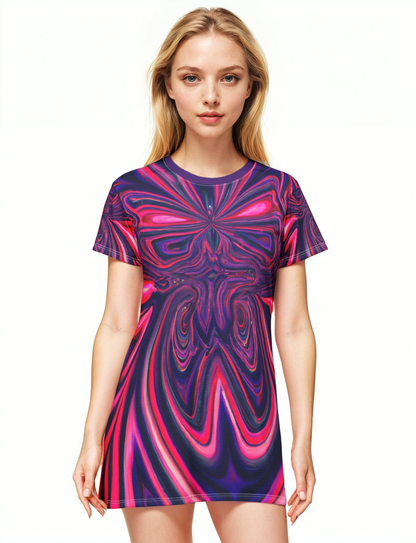 Pink Alien T Shirt Dress Festival Dresses at Acid Daddy
